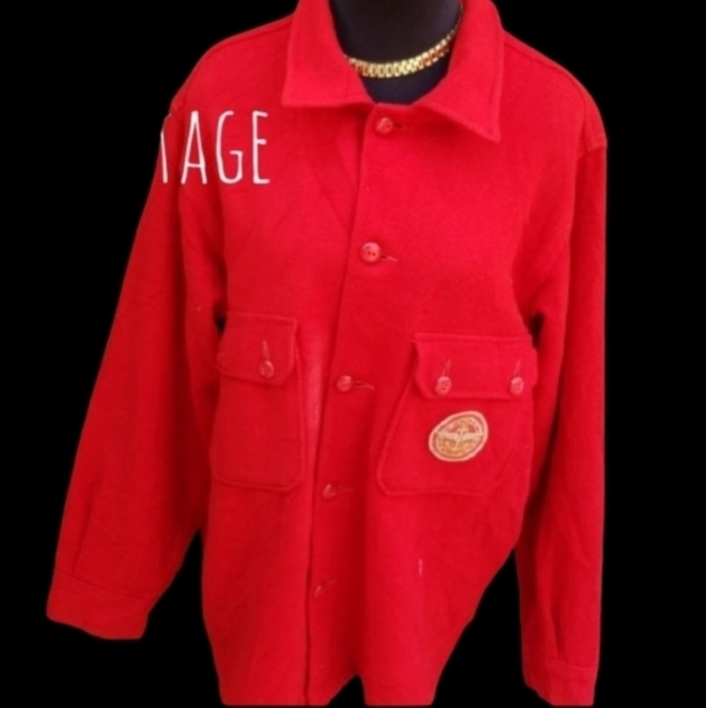 Vintage Red Wool Shirt Jacket XL XXL Chore Coat Workwear Overshirt - Picture 11 of 12